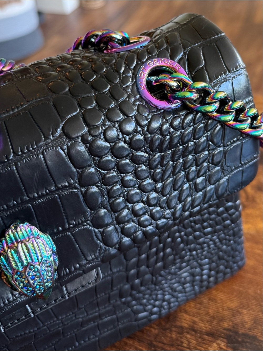 Authentic Kurt Geiger London bag in black crocodile embossed leather - Picture 4 of 8